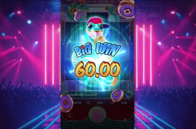 Fortune Snake big win screen showing a 60.00 payout